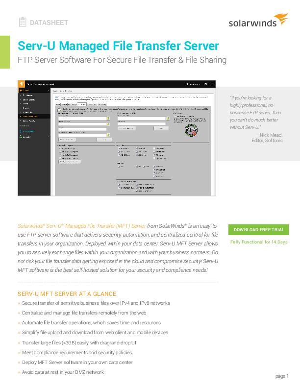 ServU MFT Server Datasheet SolarWinds