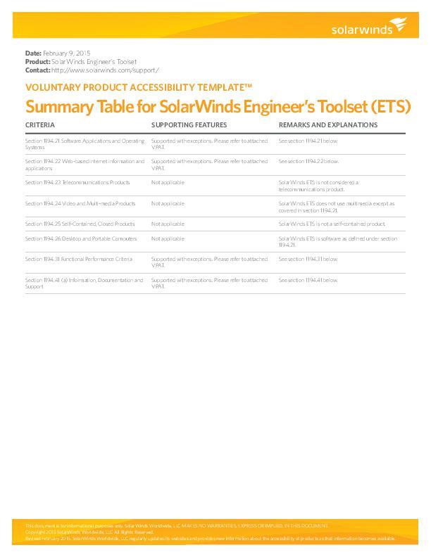 Datasheet VPAT Engineer’s Toolset VPAT SolarWinds