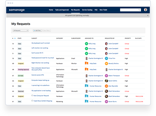 Samanage portal - list of "my requests"