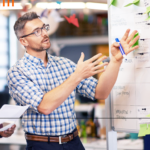 A group of colleagues discuss site reliability at SolarWinds