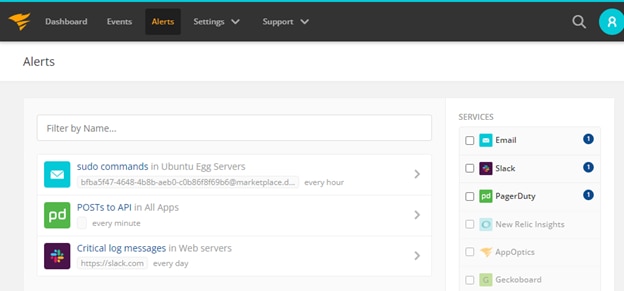 Papertrail alerts page image