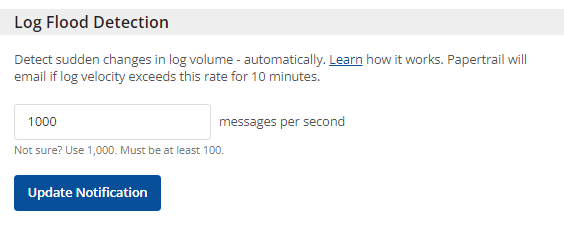 Papertrail log flood detection image