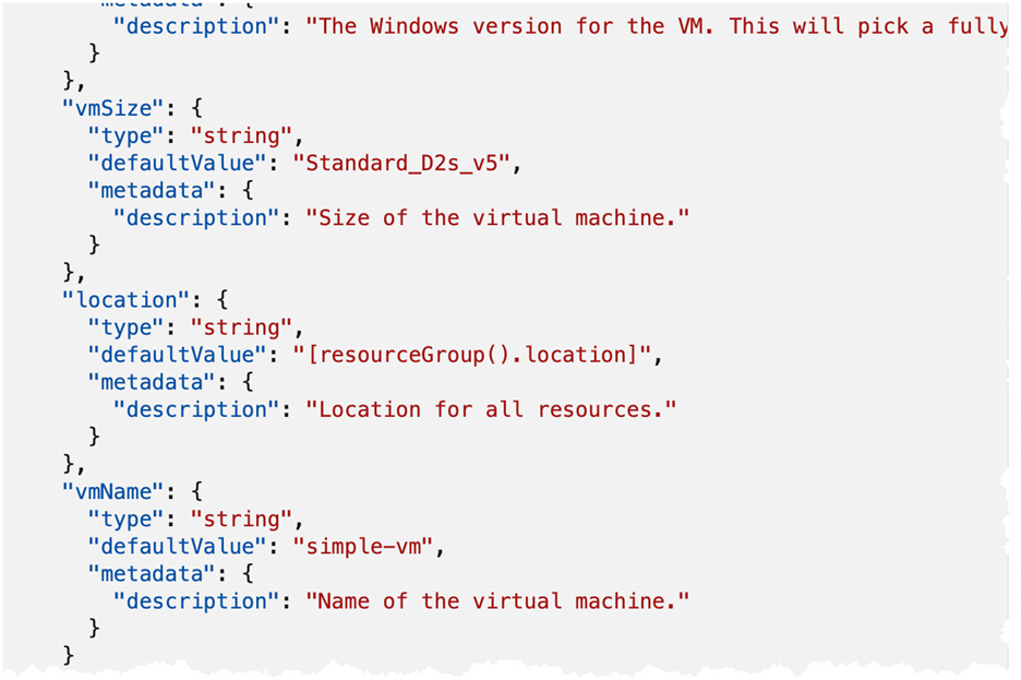 JSON template for an Azure SQL Database