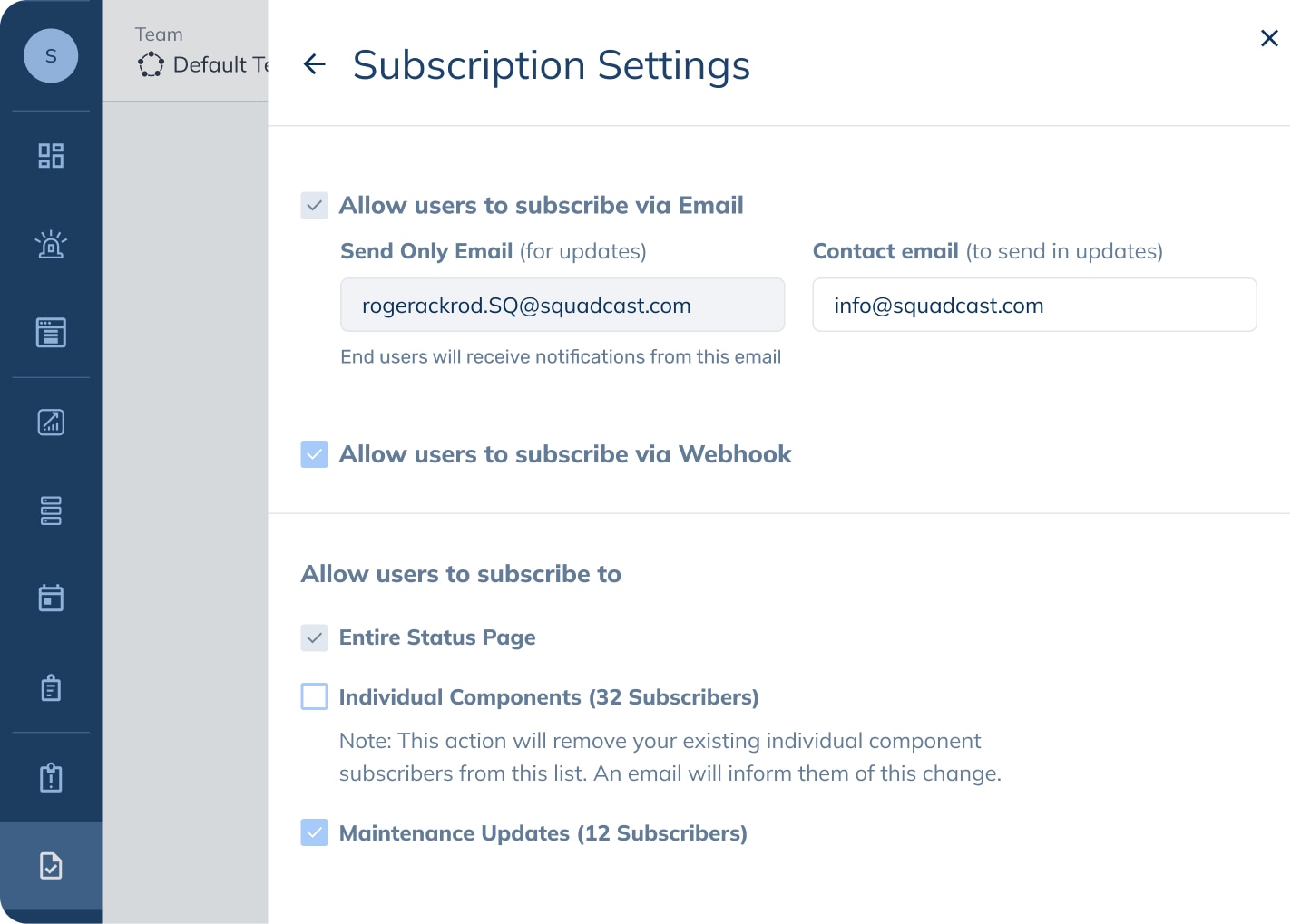 SolarWinds Incident Response Status Pages - Subscription Settings 