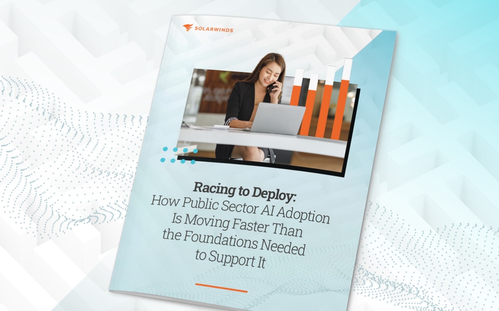 Image of a booklet with the words, Racing to Deploy: How Public Sector AI Adoption Is Moving Faster Than the Foundations Needed to Support It